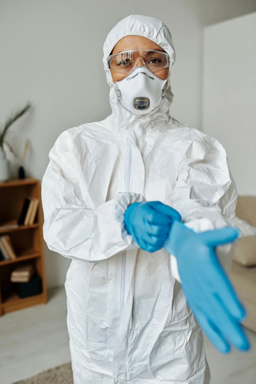 sewage cleanup Raleigh North Carolina — licensed technician in protective gear